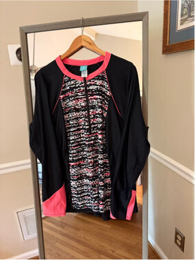 Women's Coastal Blue Rash Guard 3X Black Pink Striped